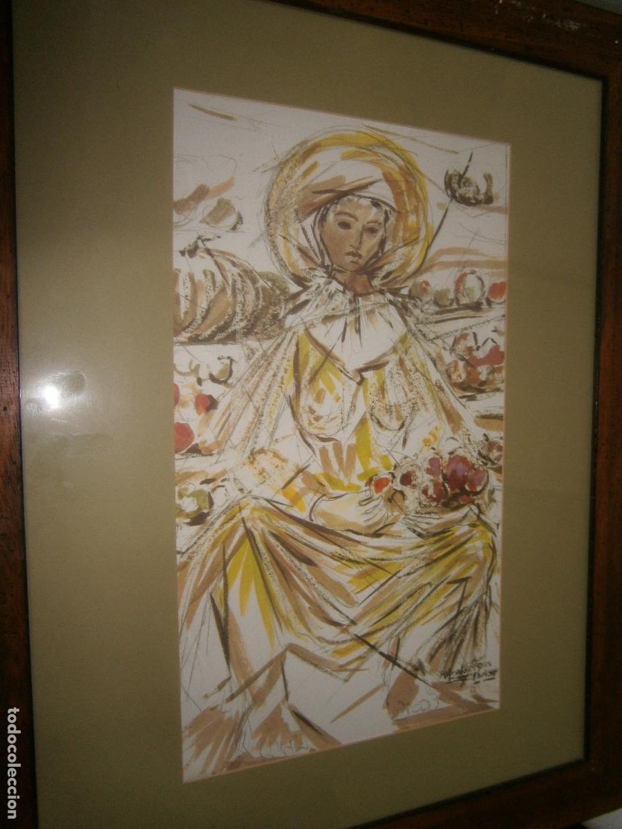 Arte: ANTIGUA ACUARELA LITOGRAFIA PEDRO ALFEDRO REYES DARIAS (PAISAJE CANARIO)