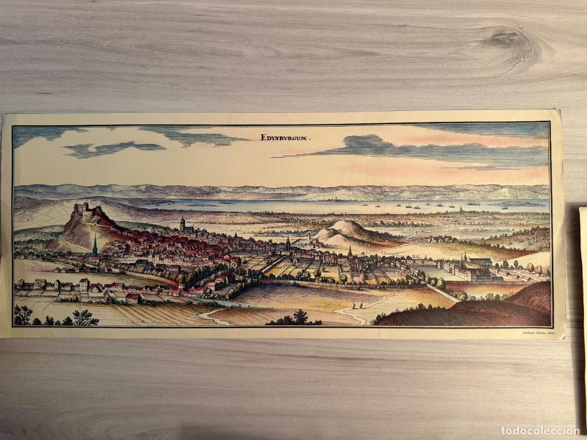 Arte: Grabado antiguo de Edimburgo &ndash; Matth&auml;us Merian &ndash; Vista panor&aacute;mica
