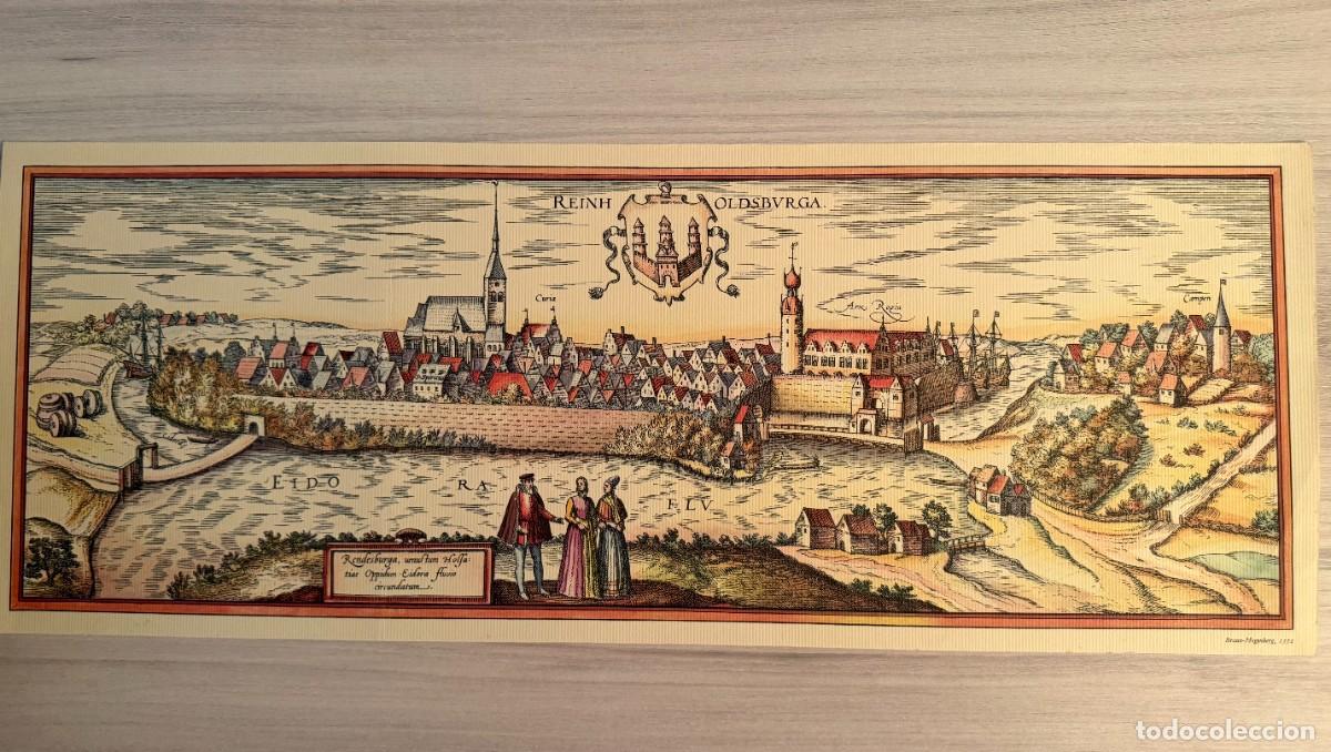 Arte: Grabado antiguo de Rendsburg - Vista panor&aacute;mica