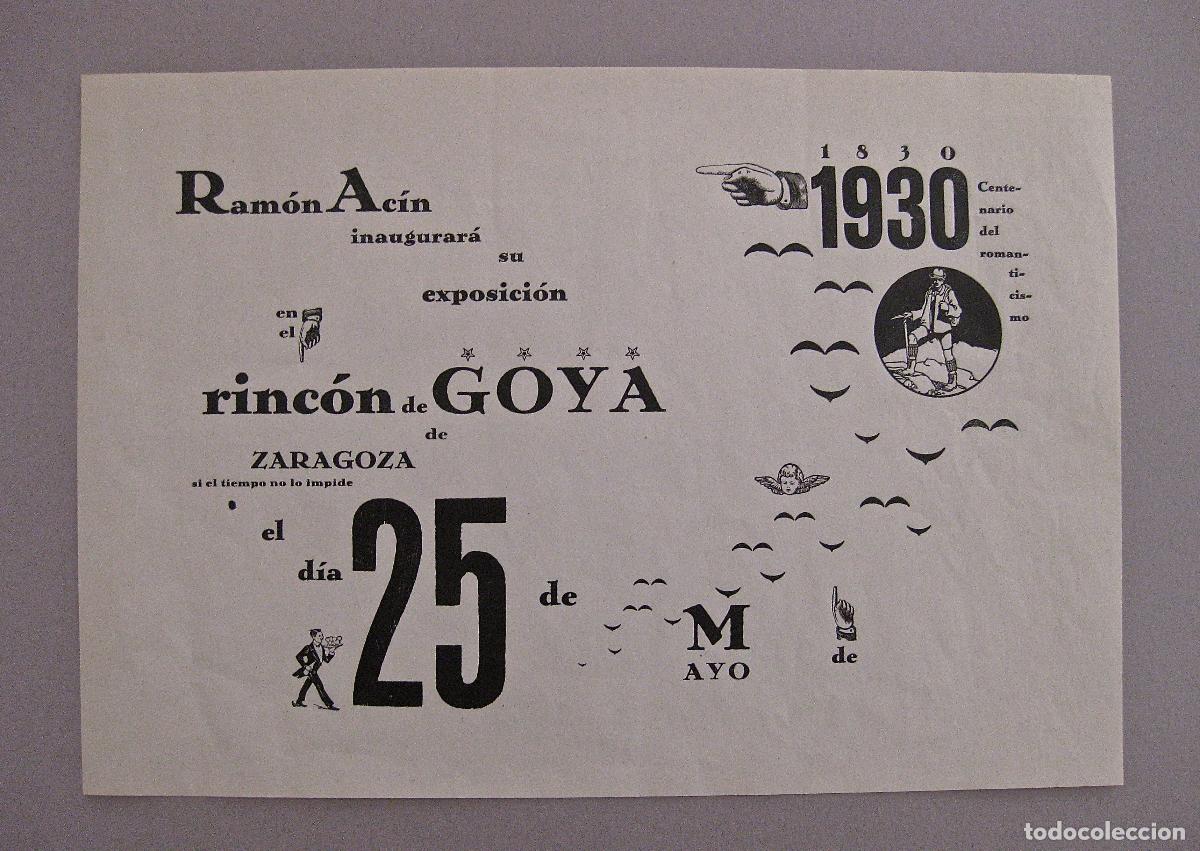Arte: LITOGRAF&Iacute;A-CARTEL ORIGINAL DE RAMON ACIN * RINCON DE GOYA * 1930 * VANGUARDIAS ARTISTICA * HUESCAS