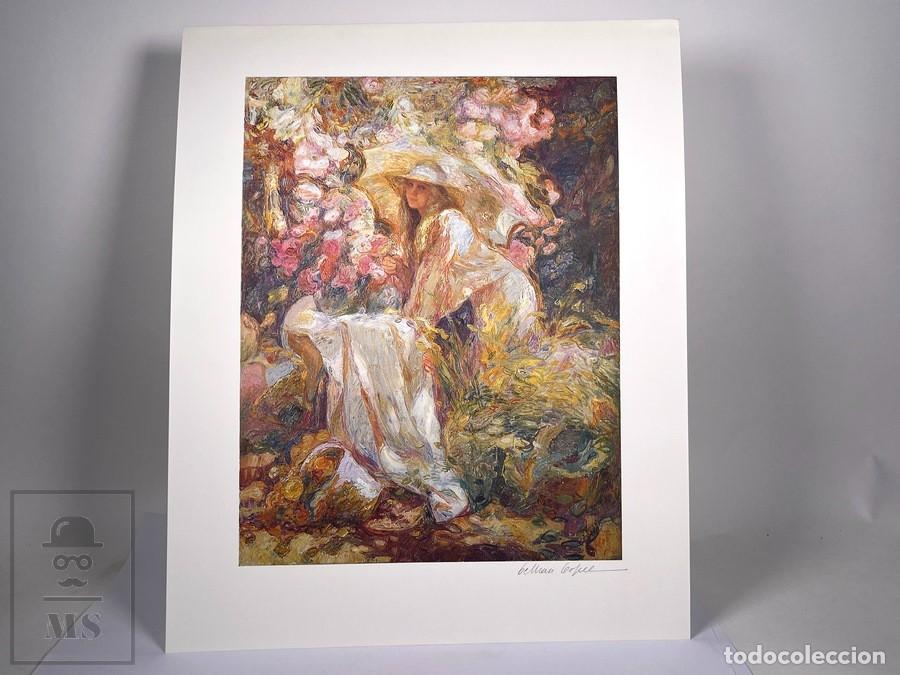 Arte: Litograf&iacute;a - Joan Beltr&aacute;n Bofill / Noiquet - Firmada a L&aacute;piz - Mujer Posando y Flores