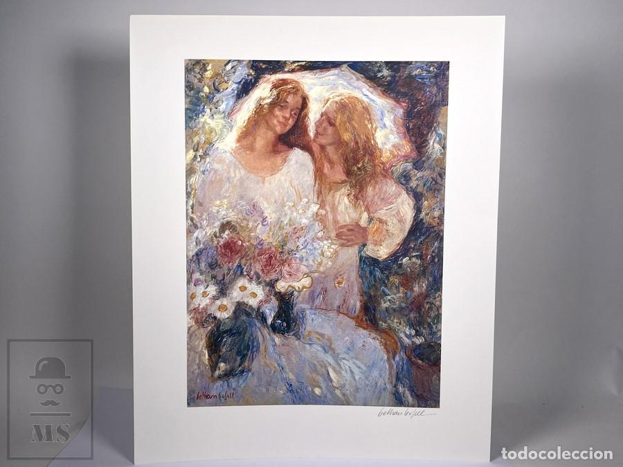 Arte: Litograf&iacute;a - Joan Beltr&aacute;n Bofill / Noiquet - Firmada a L&aacute;piz - Mujeres Posando y Flores