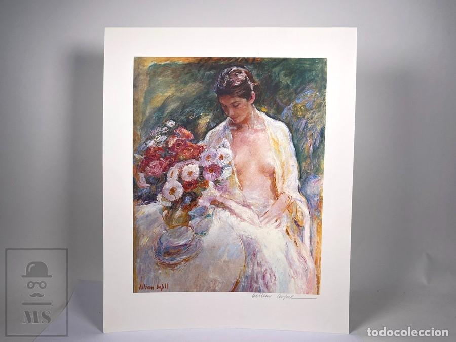 Kunst: Litograf&iacute;a - Joan Beltr&aacute;n Bofill / Noiquet - Firmada a L&aacute;piz - Mujer Posando y Flores