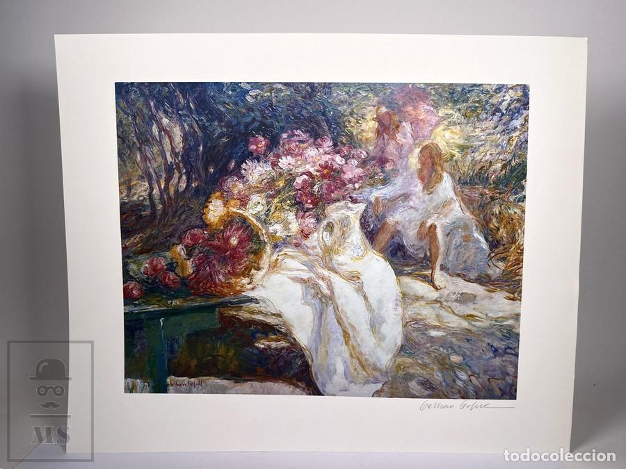 Arte: Litograf&iacute;a - Joan Beltr&aacute;n Bofill / Noiquet - Firmada a L&aacute;piz - Ramo de Flores y Mujer Posando