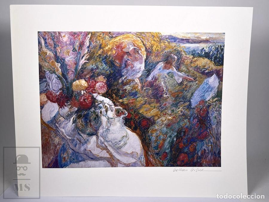 Arte: Litograf&iacute;a - Joan Beltr&aacute;n Bofill / Noiquet - Firmada a L&aacute;piz - Flores y Mujeres en el campo