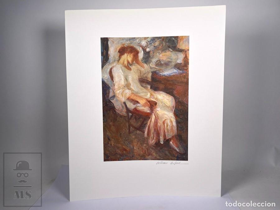 Arte: Litograf&iacute;a - Joan Beltr&aacute;n Bofill / Noiquet - Firmada a L&aacute;piz - Mujer Sentada en Escritorio
