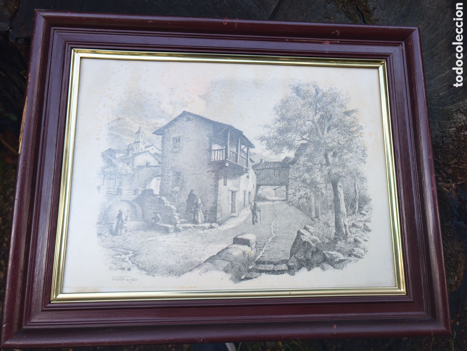 Arte: Litograf&iacute;a &rdquo;Pueblo Rural Gallego&rdquo; - Vicente Roso