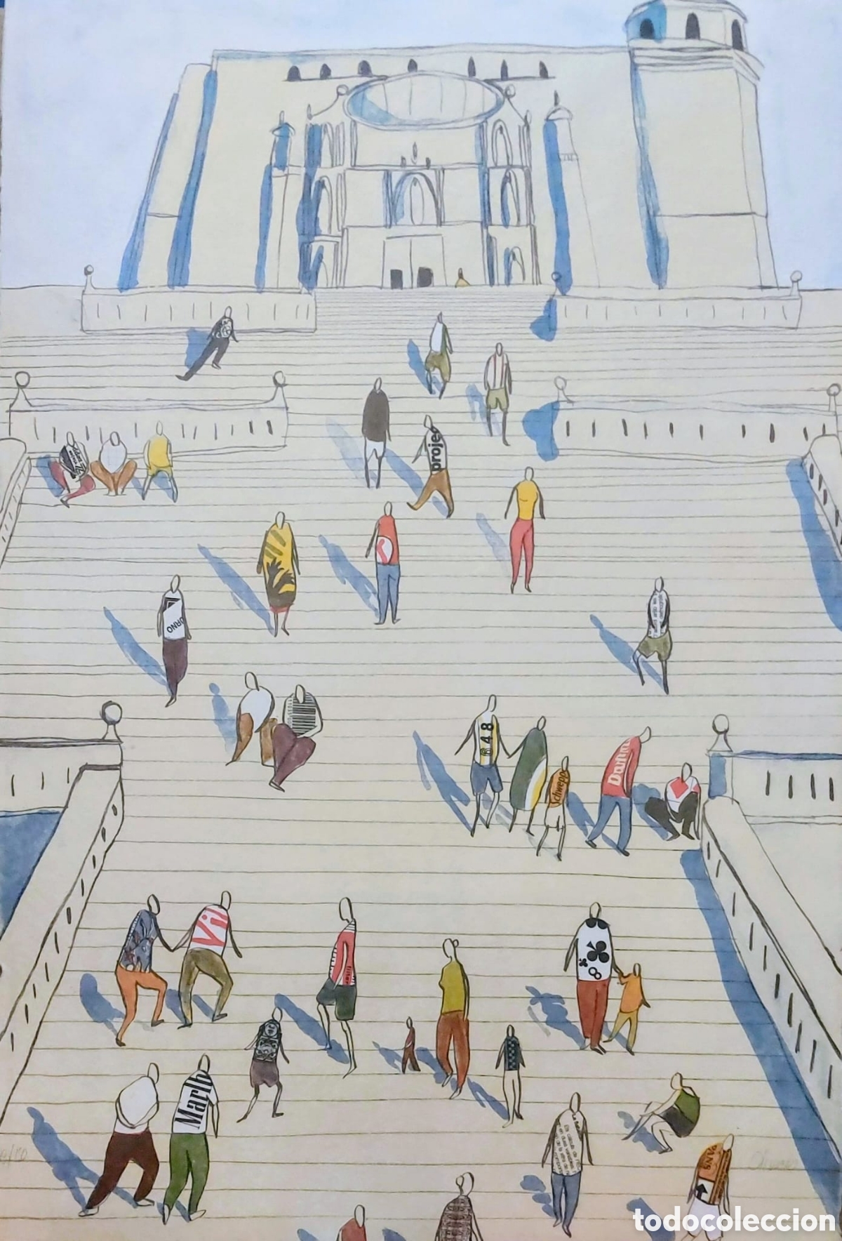 Arte: OLIVERAS LITOGRAFIA ORIGINAL N. 48 LIMITADA MUNDIAL 150 75X51 ESCALAS CATEDRAL DE GIRONA