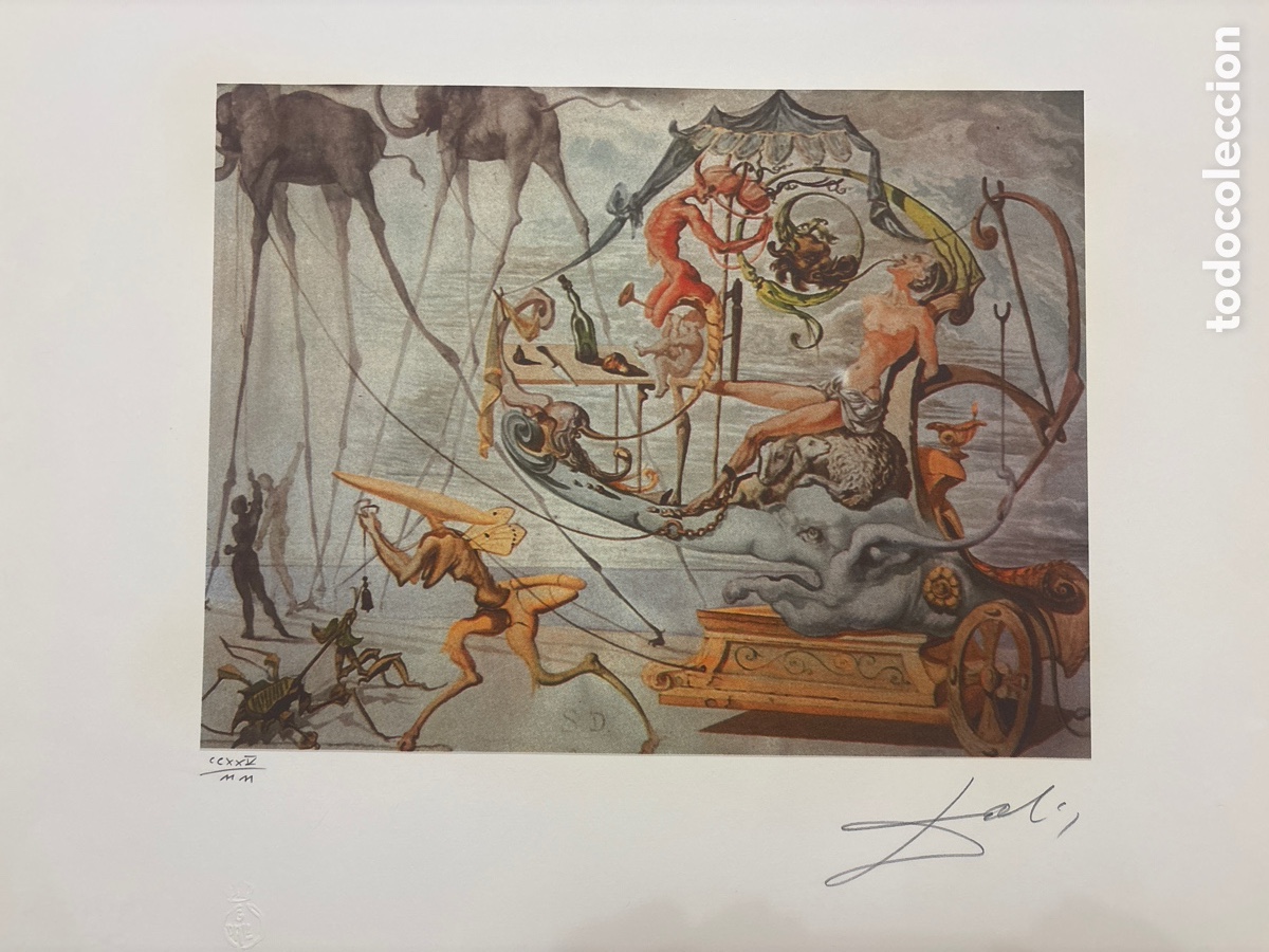 Arte: Litograf&iacute;a Salvador Dal&iacute; 65x50 cm - El Carro de Baco