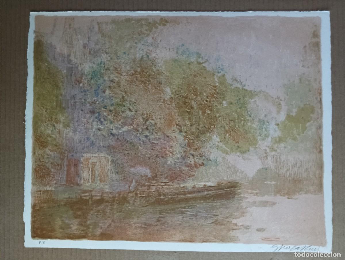 Arte: Guillermo VARGAS RUIZ (Bollullos Sevilla 1910-Madrid, 90) lito Gabarras del Sena 38x49cms firmada y