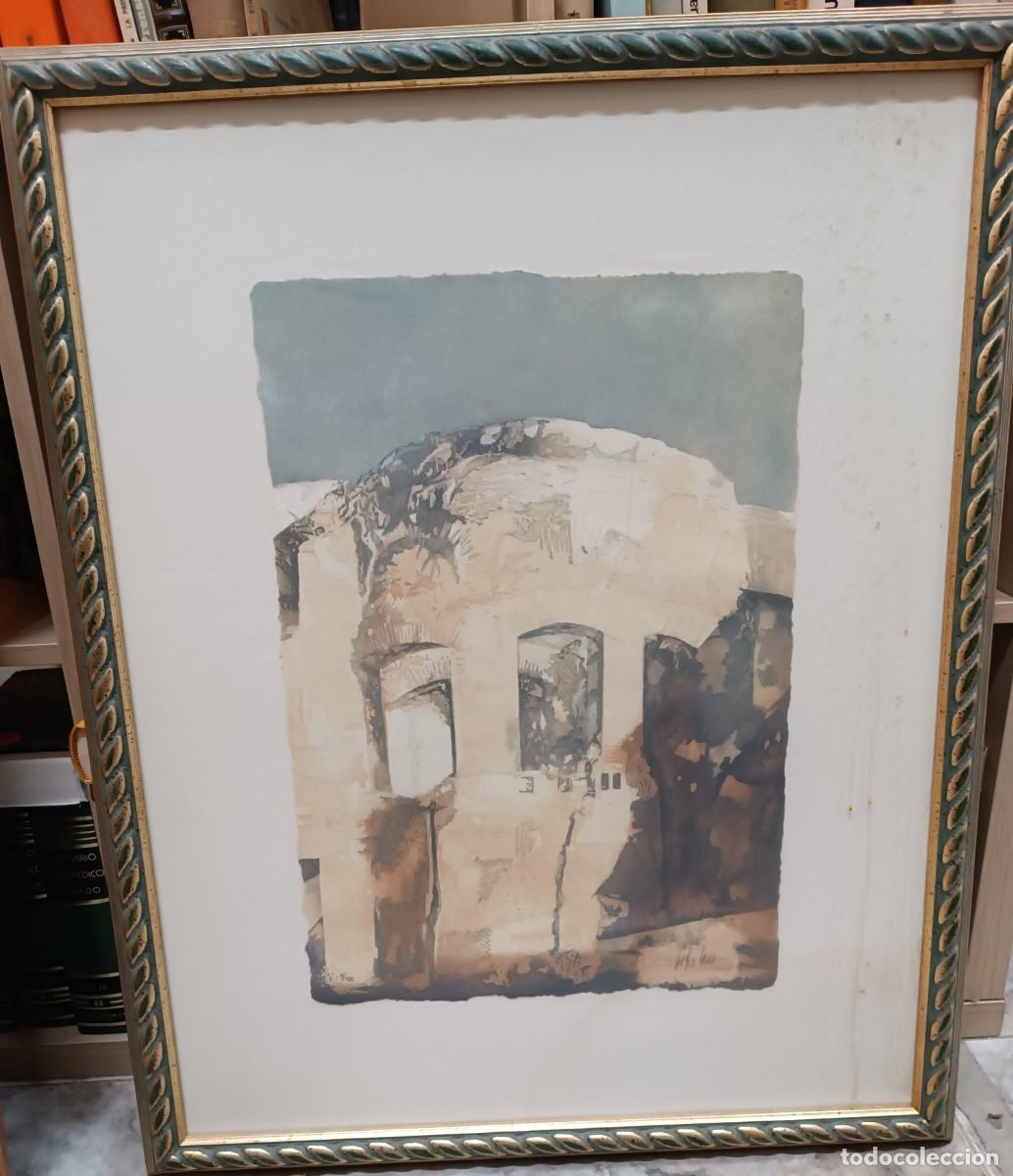 Arte: Litograf&iacute;a de Roma del pintor murciano Pedro Cano 33X48. Marco 61X76