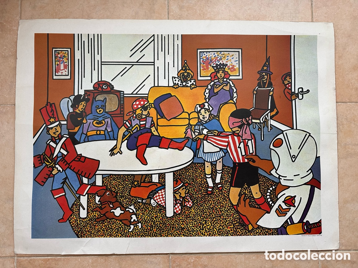 Arte: Antiguo cartel - litograf&iacute;a Armena Venecia - Fiesta de disfraces - Venice 1981