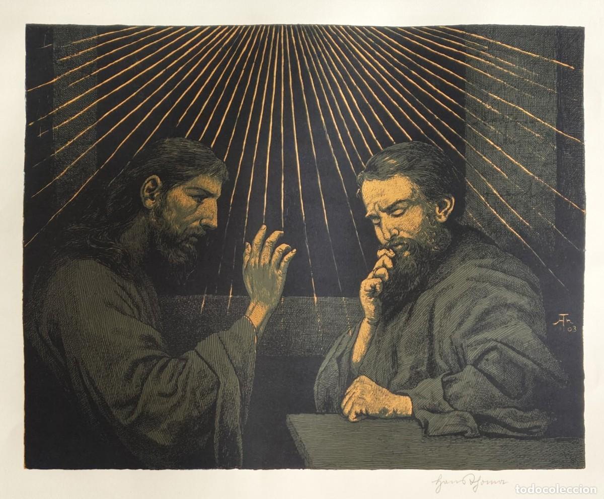 Arte: Hans Thoma (1839-1924). Cristo y Nicodemo, 1903. Algraf&iacute;a firmadaa a mano
