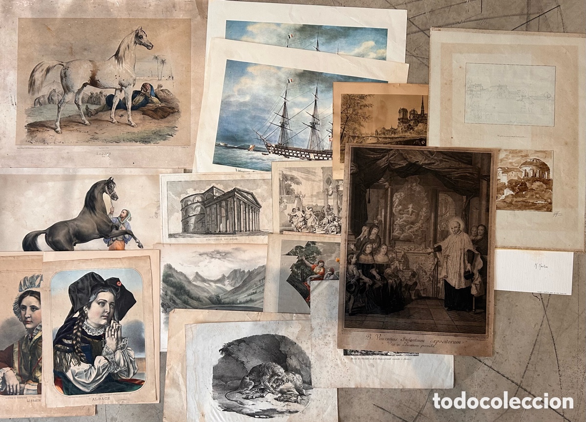 Arte: Lote de 24 estampas y litograf&iacute;as antiguas &ndash; siglos XVIII, XIX y XX
