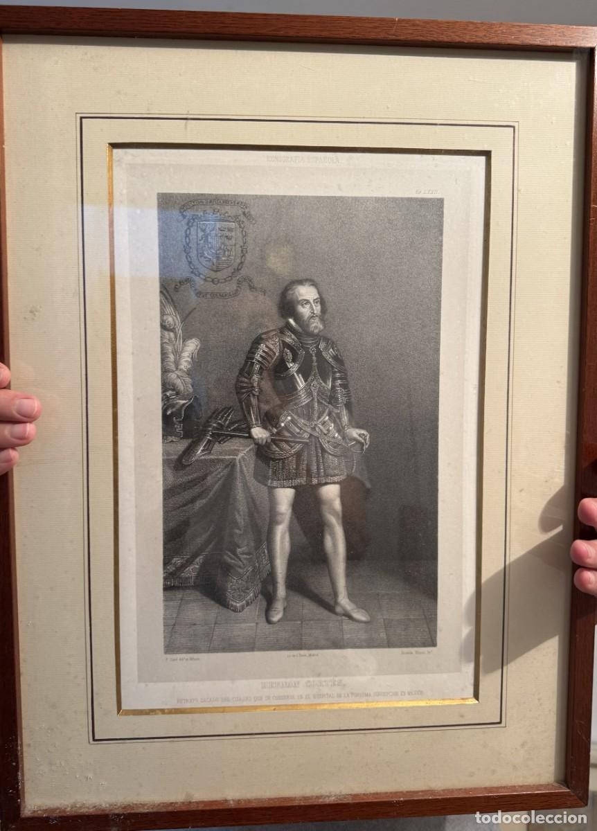 Arte: Litograf&iacute;a original s. XIX &laquo;Hern&aacute;n Cort&eacute;s&raquo; &mdash; Iconograf&iacute;a Espa&ntilde;ola de Carderera &mdash; Bernardo Blanco &mdash; e