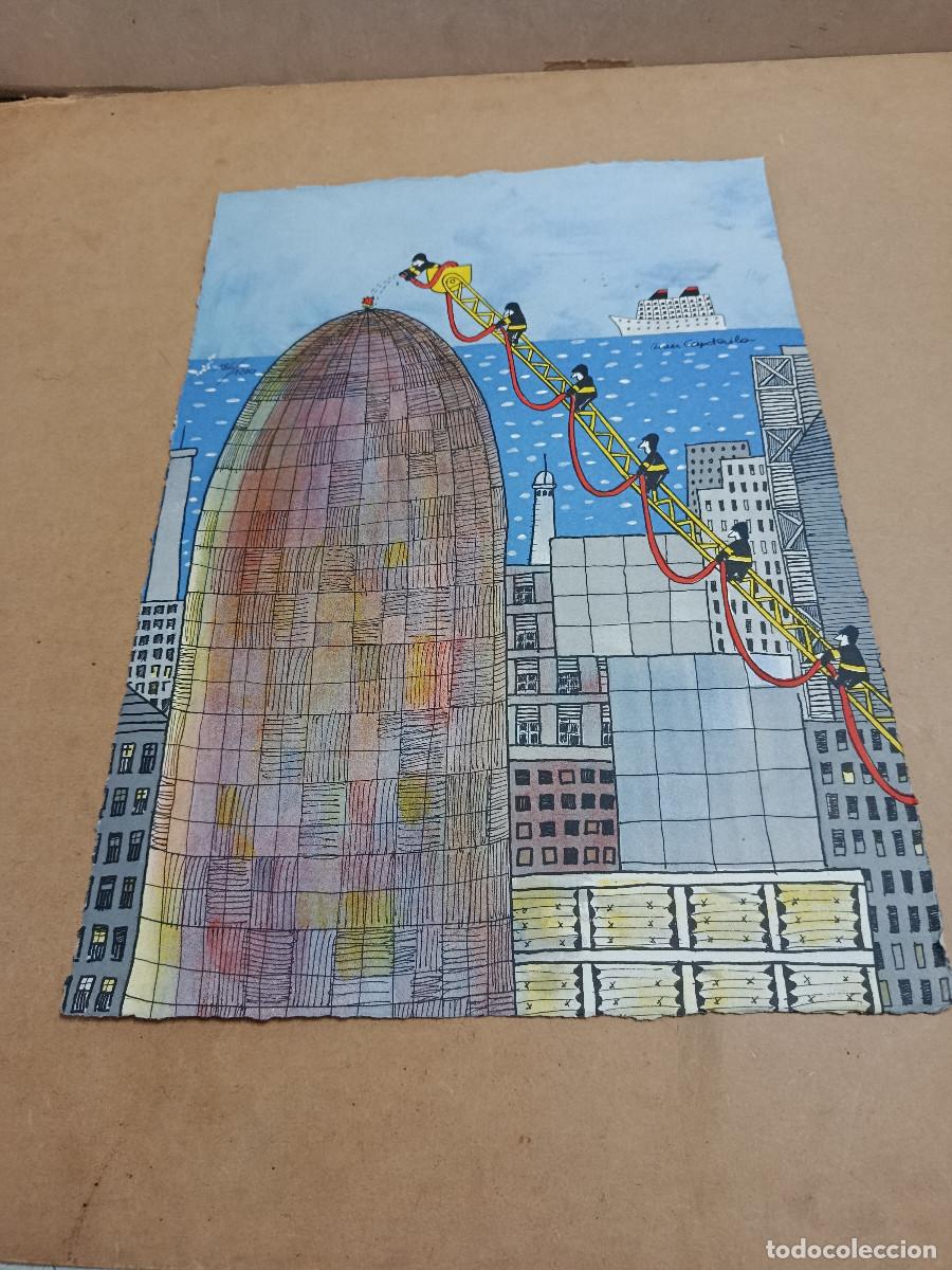 Arte: ROSER CAPDEVILA - LITOGRAF&Iacute;A COLOREADA Y NUMERADA 186/1200 - TORRE AGBAR BARCELONA
