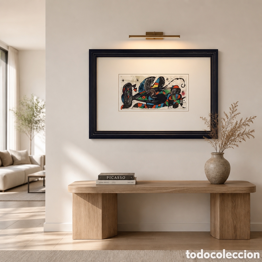 Arte: JOAN MIR&Oacute; . LITOGRAFIA FIRMADA EN PLANCHA SOBRE PAPEL GUARRO. OBRA 39,5 &times; 19,5 CM MARCO 79&times;54 CM