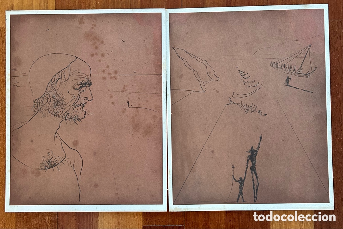 Art: Pareja de l&aacute;minas vintage inspiradas en Don Quijote &ndash; Estilo surrealista &ndash; 24 x 30 cm