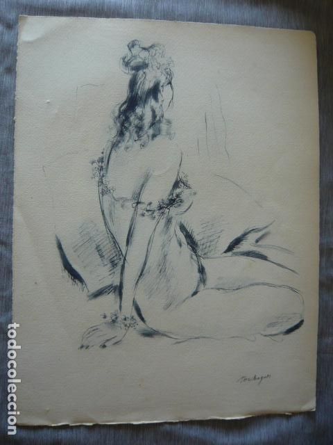 Arte: MUJER DESNUDA LITOGRAFIA DE LOUIS TOUCHAGUES 25 X 33 CM