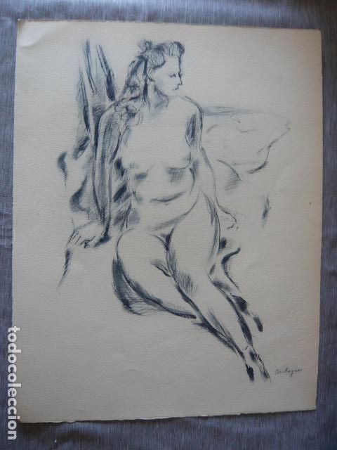 Arte: MUJER DESNUDA LITOGRAFIA DE LOUIS TOUCHAGUES 25 X 33 CM