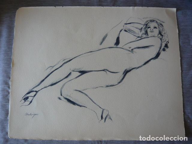 Arte: MUJER DESNUDA LITOGRAFIA DE LOUIS TOUCHAGUES 25 X 33 CM