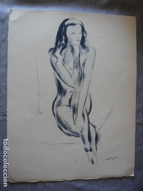 Arte: MUJER DESNUDA LITOGRAFIA DE LOUIS TOUCHAGUES 25 X 33 CM