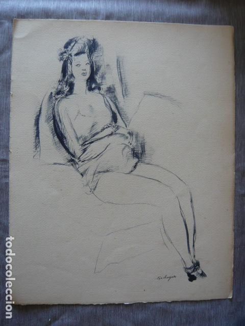 Kunst: MUJER DESNUDA LITOGRAFIA DE LOUIS TOUCHAGUES 25 X 33 CM