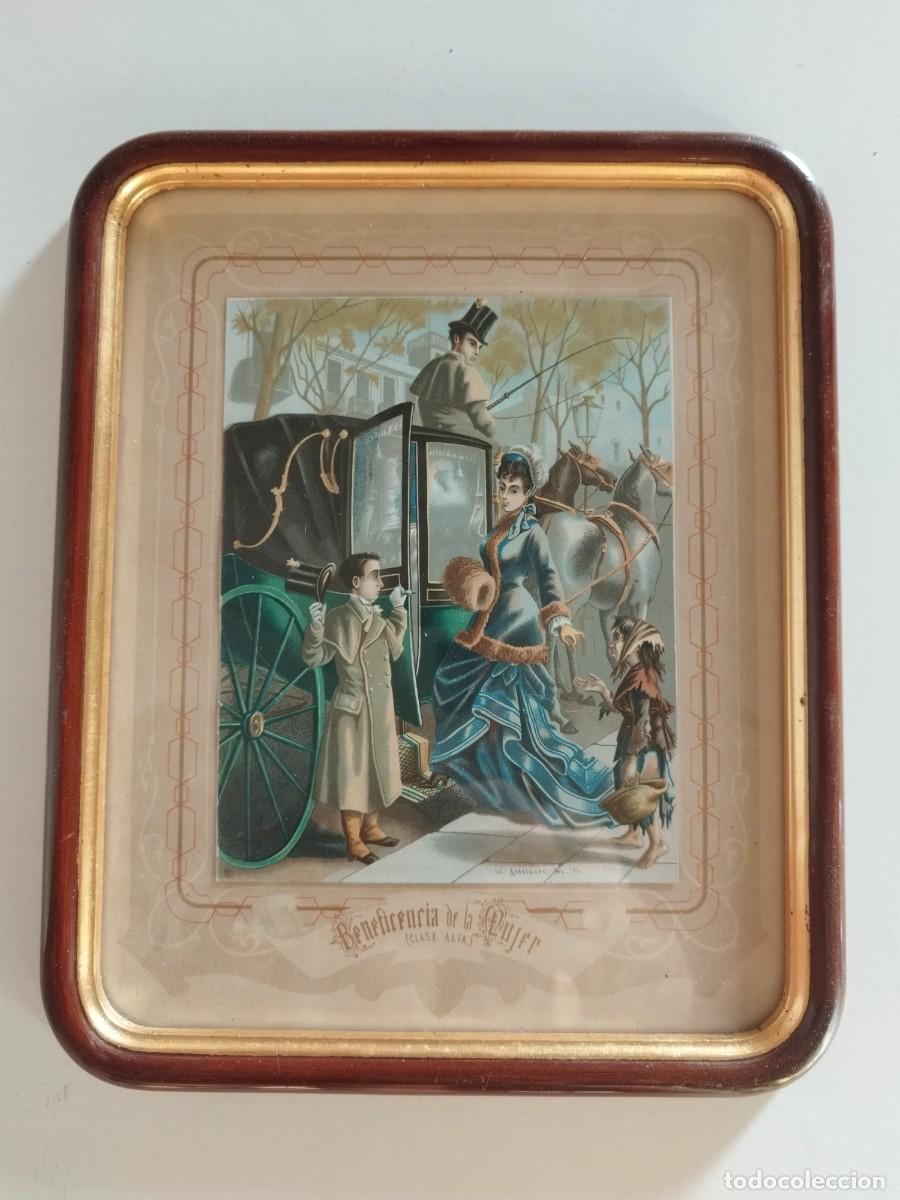Arte: Antigua cromolitograf&iacute;a enmarcada - Beneficencia de la Mujer (Clase Alta) -Lit. Andaluces, Barcelona