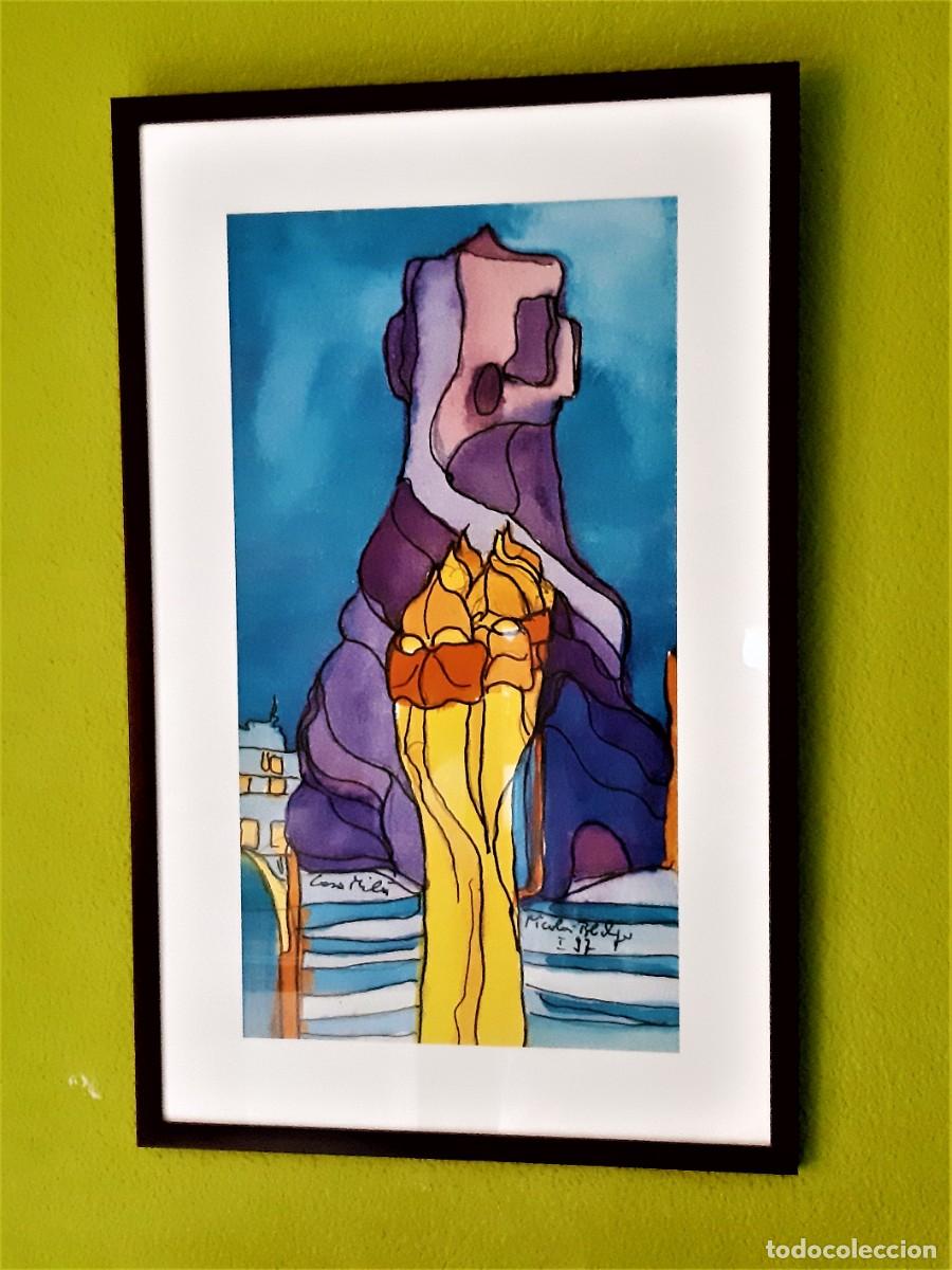 Arte: LITOGRAFIA - CASA MILA BARCELONA - 50 X 79.CM - ENMARCADO CON CRISTAL