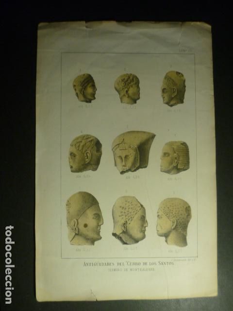 Arte: CERRO DE LOS SANTOS MONTEALEGRE ALBACETE ESCULTURA IBERICA ANTIGUA LITOGRAFIA 30 X 20