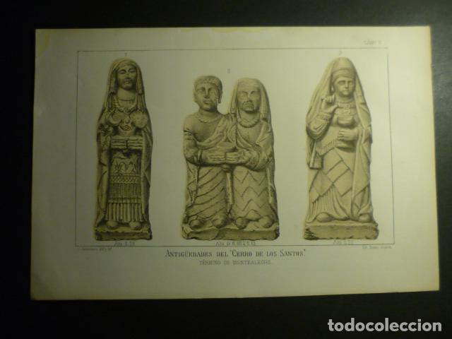 Arte: CERRO DE LOS SANTOS MONTEALEGRE ALBACETE ESCULTURA IBERICA ANTIGUA LITOGRAFIA 30 X 20
