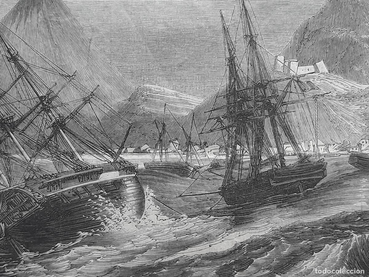 Arte: Litograf&iacute;a muy antigua. Barcos. - Foto 3