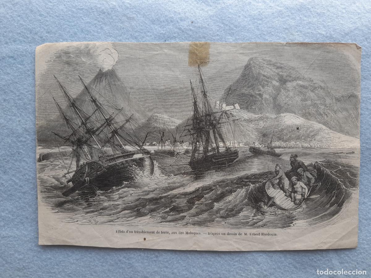 Arte: Litograf&iacute;a muy antigua. Barcos.