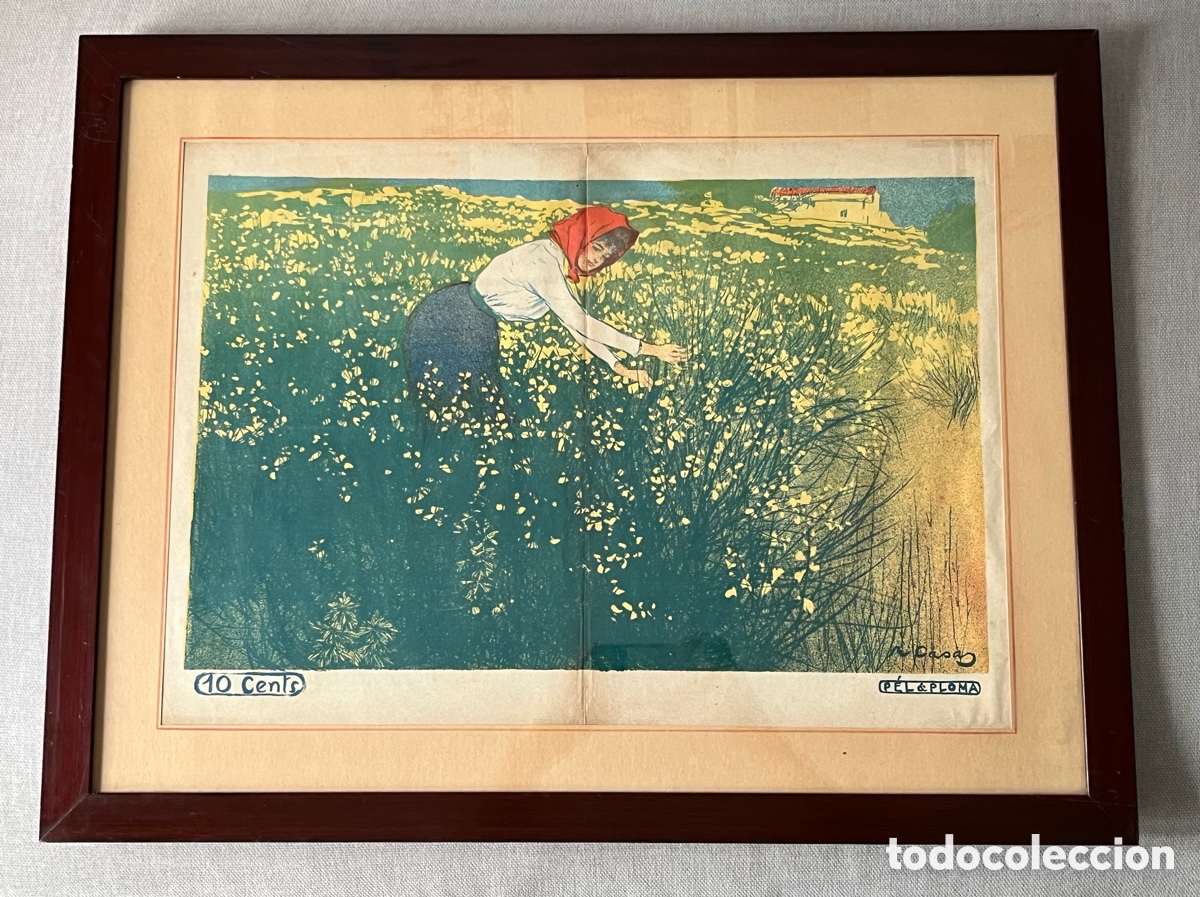 Arte: Ram&oacute;n Casas (1866-1932) Litograf&iacute;a Chica en el campo - P&egrave;l & Ploma