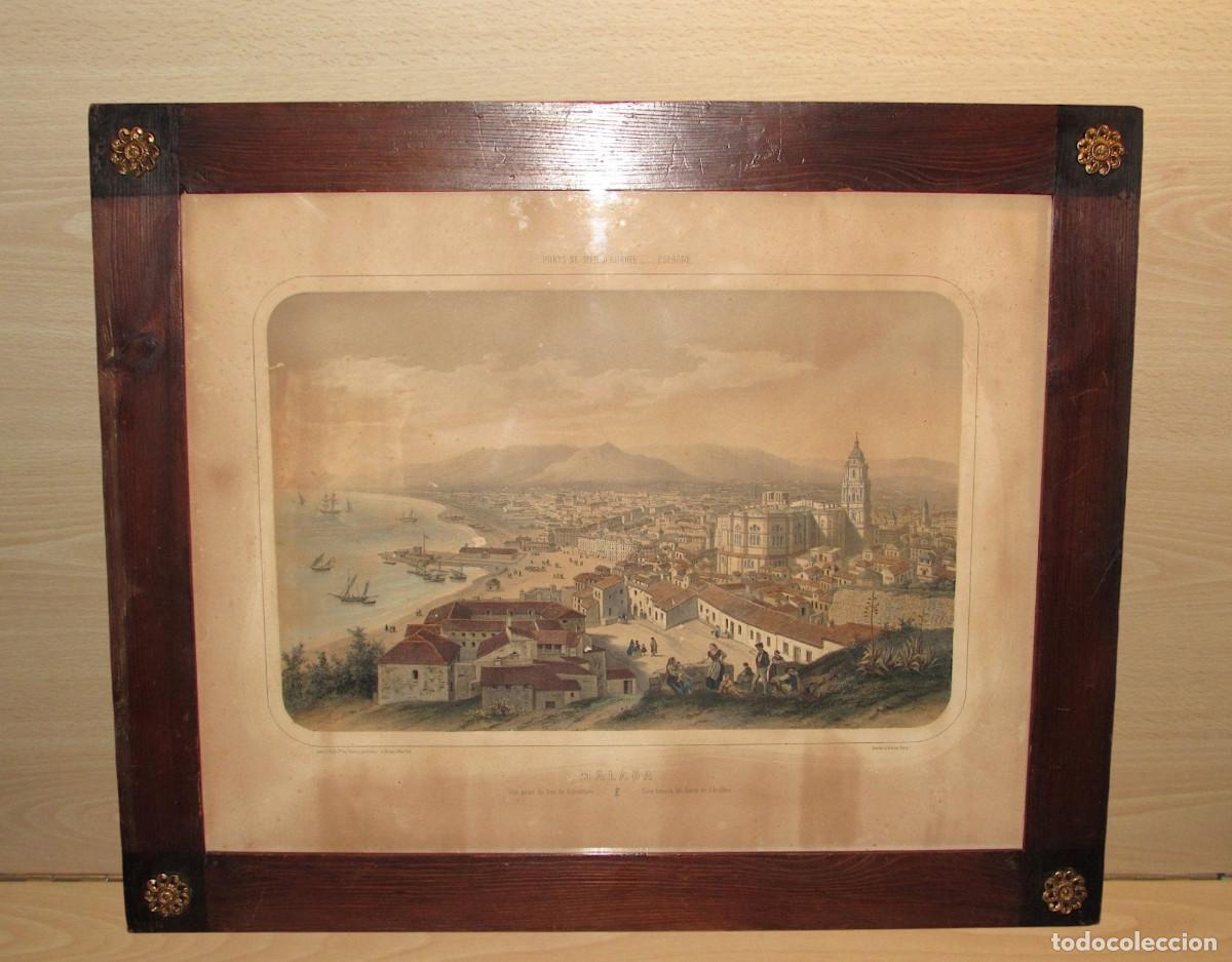 Arte: Litograf&iacute;a Gibralfaro 1850 Ports de mer d &lsquo;Europe Espagne M&aacute;laga Espa&ntilde;a Deroy 72 x 60 cm s. XIX