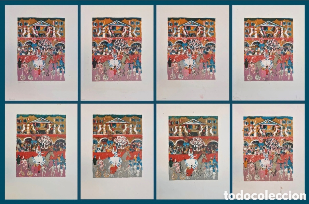 Arte: Nathalie Chabrier 1932 serie muy rara de 8 pruebas de estado de una litograf&iacute;a en color