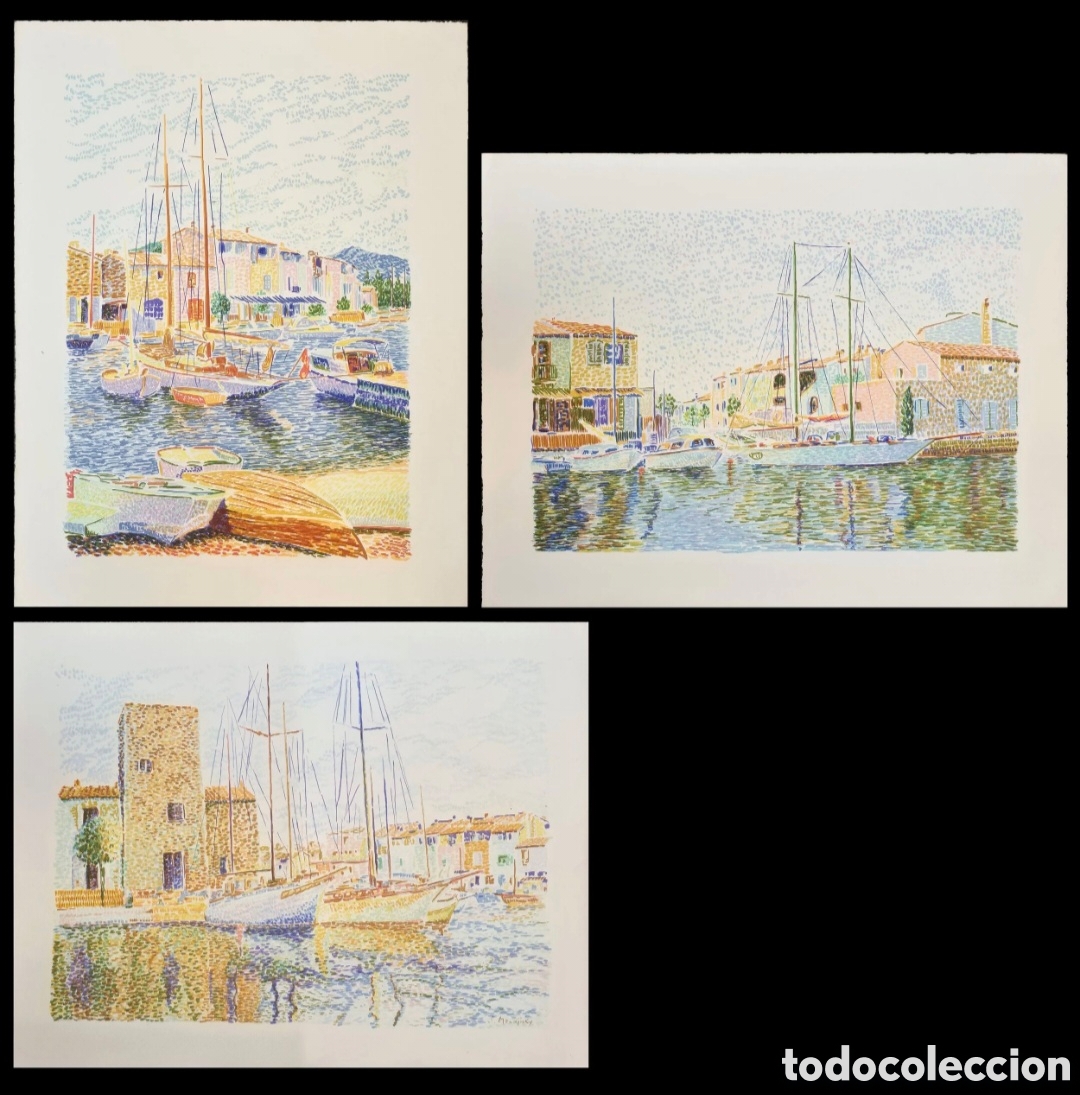 Arte: Serge Mendjisky (1929-2017) - Port Grimaud - Tr&iacute;o de litograf&iacute;as. Serge Mendjisky -