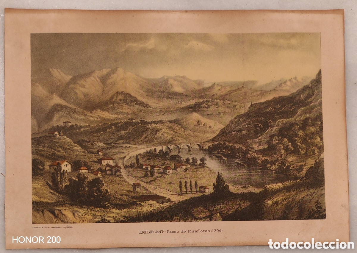 Arte: L&aacute;mina Bilbao - Paseo de Miraflores (1796) - Ed. Elexpuru. A&ntilde;os 50