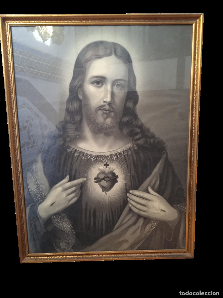 Arte: Excelente l&aacute;mina del Sagrado Coraz&oacute;n de Jes&uacute;s. A&ntilde;os '60