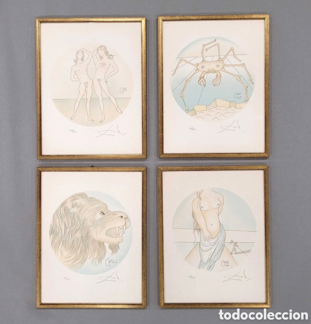 Arte: 4 x litograf&iacute;as de la serie de Salvador Dal&iacute;: zodiaco enmarcados
