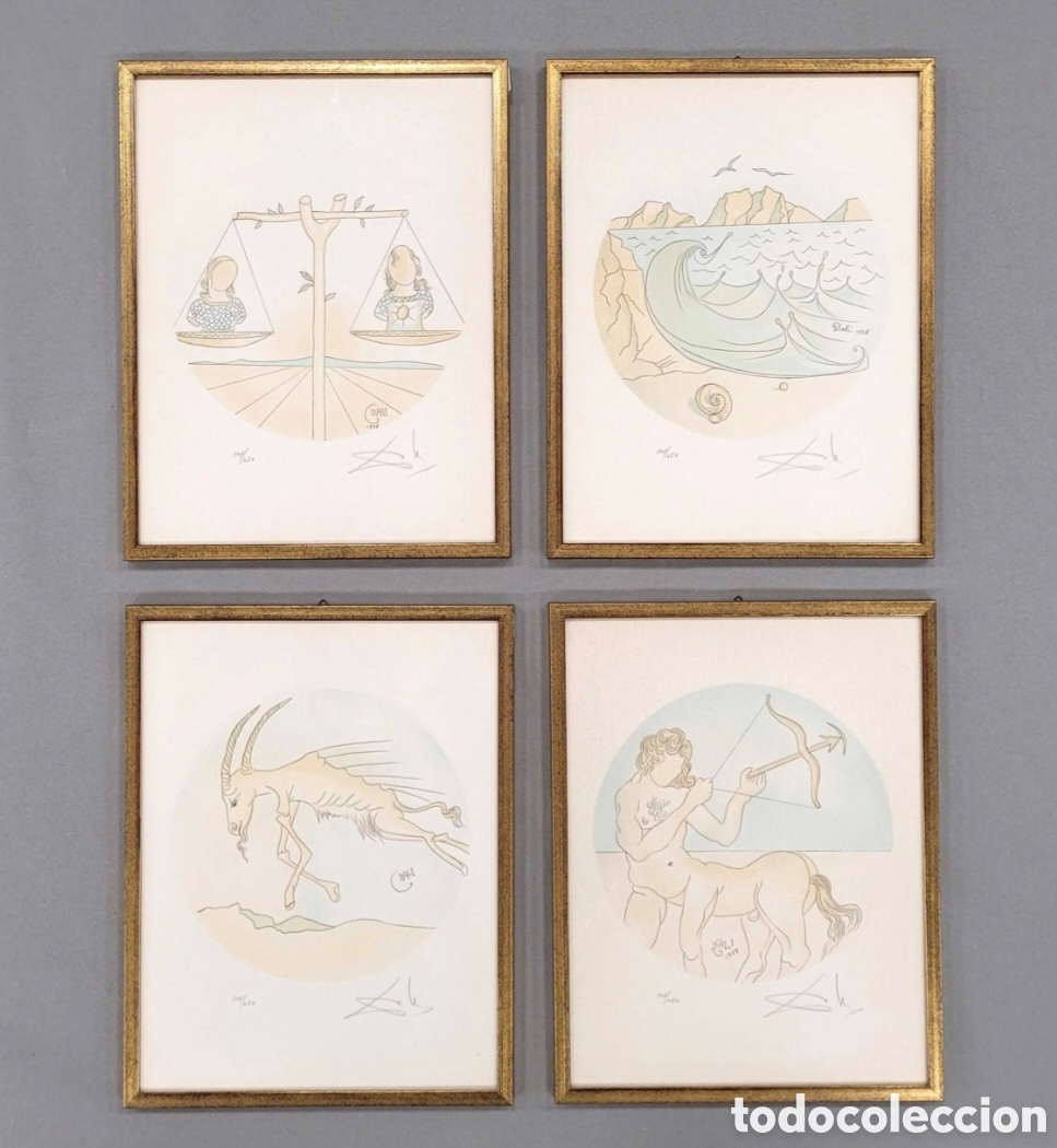 Arte: 4 x litograf&iacute;as de la serie de Salvador Dal&iacute;: zodiaco firmados a lapiz