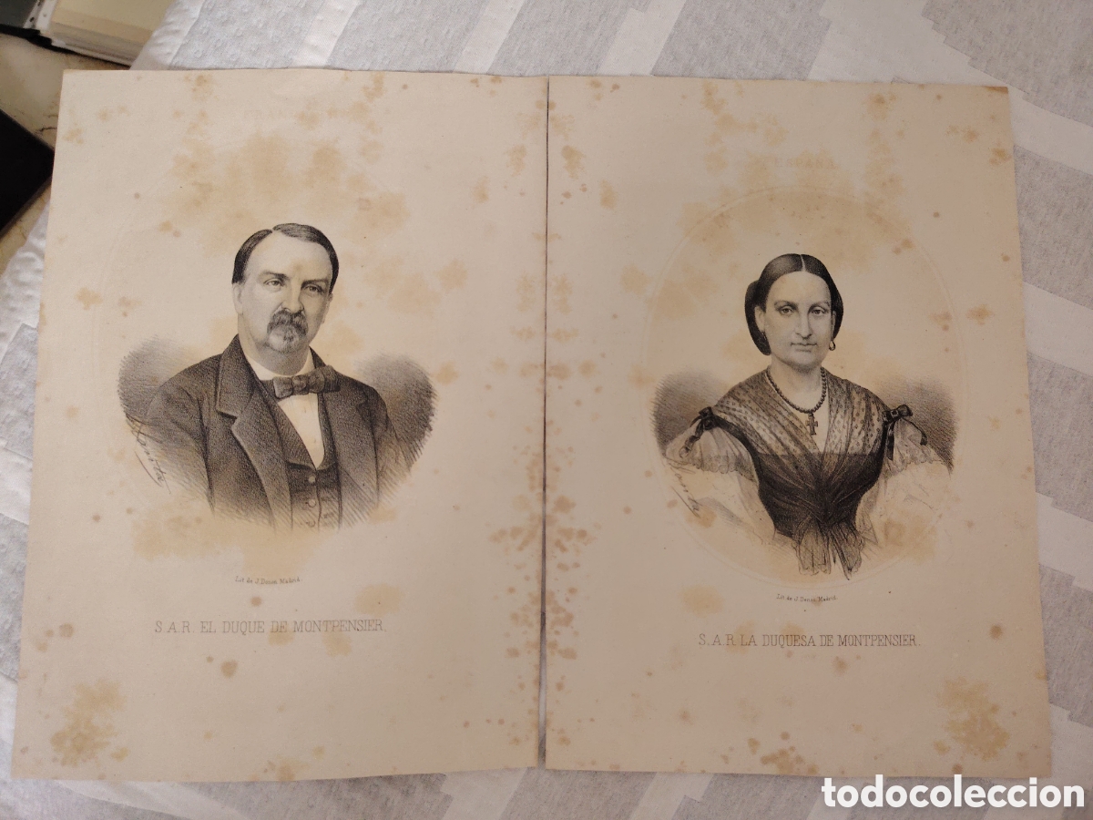Arte: Pareja de litograf&iacute;as de los Duques de MONTPENSIER