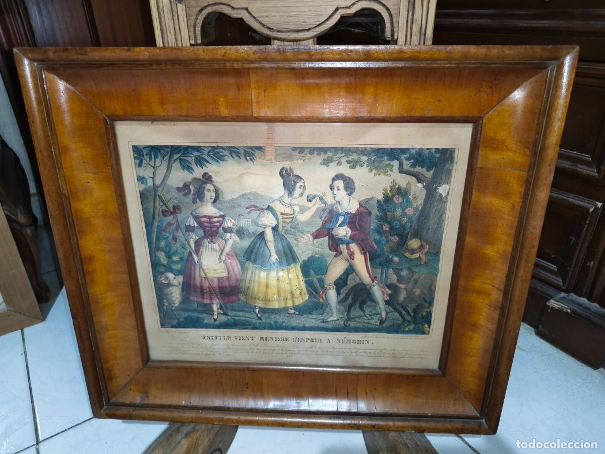 Arte: lithograf&iacute;a franc&eacute;s con iluminaci&oacute;n/coloreado a mano del siglo XIX...