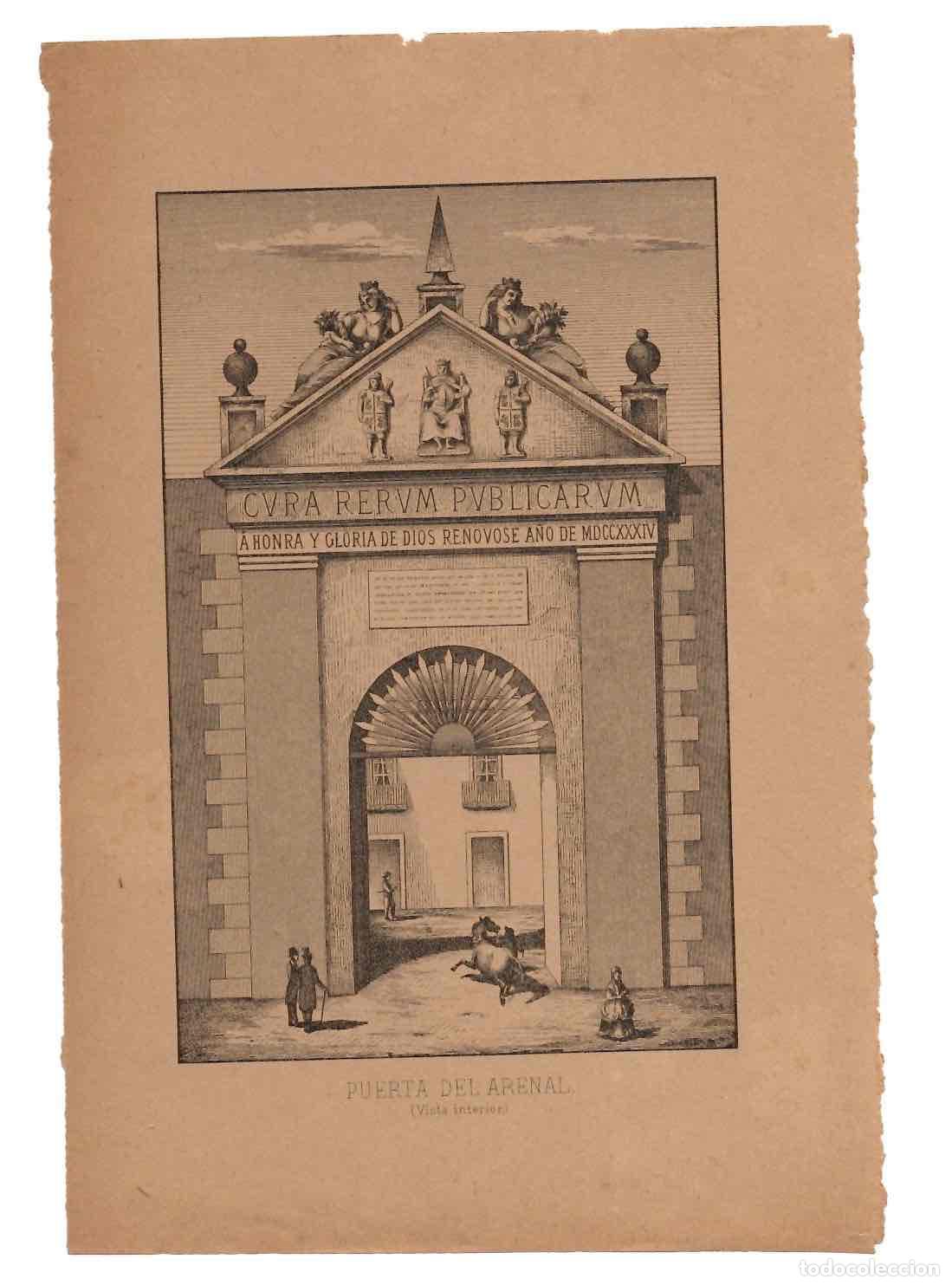 Arte: LITOGRAFIA PUERTA DEL ARENAL. SEVILLA. C.1880