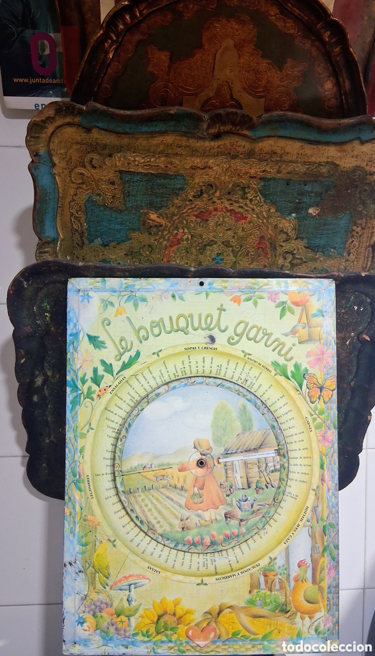 Arte: Antigua Chapa Litografiada &rdquo;Le Bouquet Garni&rdquo; - Rueda Giratoria de Especias de Cocina - Firmada