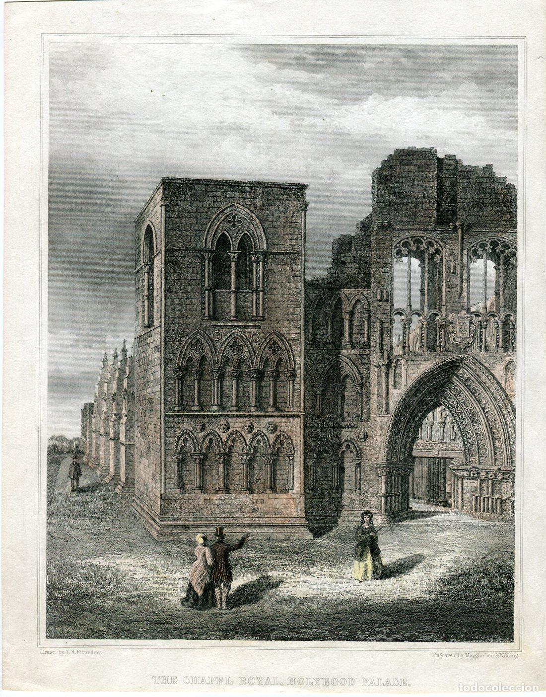 Arte: Catedral de Elgin, Escocia - Litograf&iacute;a original de David Roberts - 1850