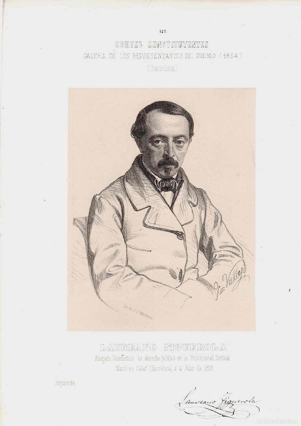 Arte: LITOGRAFIA LAUREANO FIGUEROLA. GALERIA DE LOS REPRESENTANTES DEL PUEBLO. BARCELONA. 1854