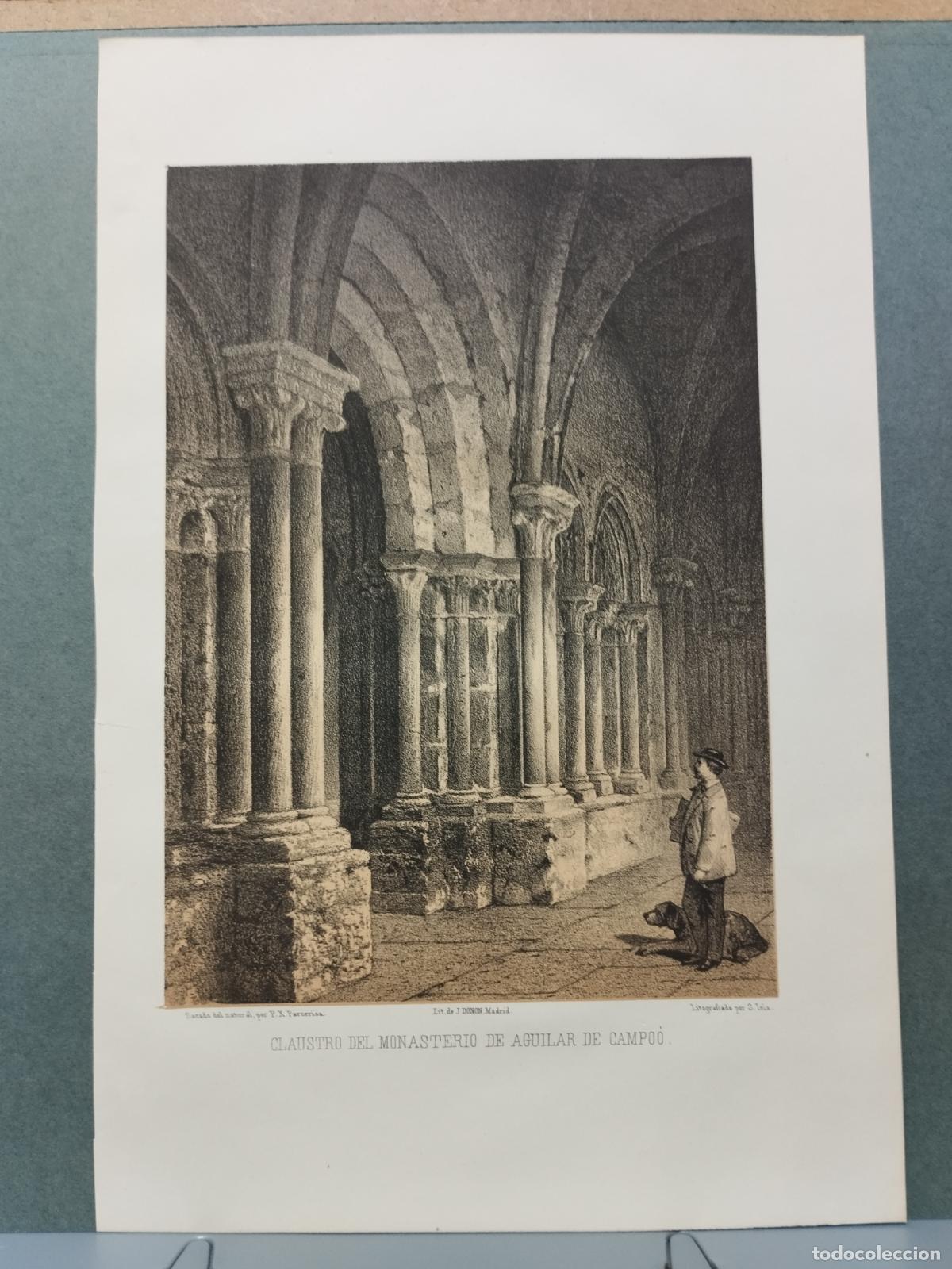 Arte: BZB LITOGRAFIA DE S. YSLA. S. XIX.CLAUSTRO DEL MONASTERIO DE AGUILAR DE CAMPOO. LEER DESCRIPCION