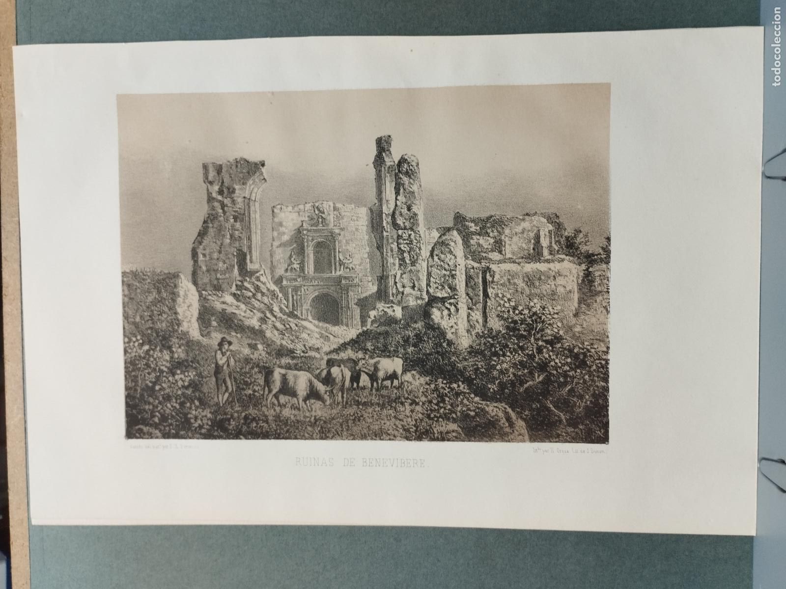 Arte: BZB LITOGRAFIA DE S. YSLA. S.XIX. RUINAS DE BENEVIBERE.