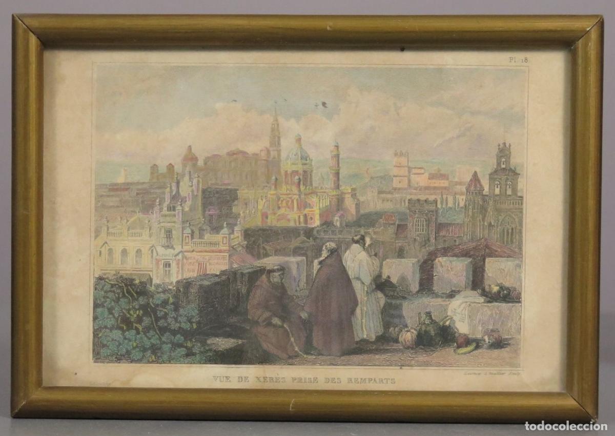 Arte: VISTA DE JEREZ. LITOGRAFIA COLOREADA A MANO. SIGLO XIX